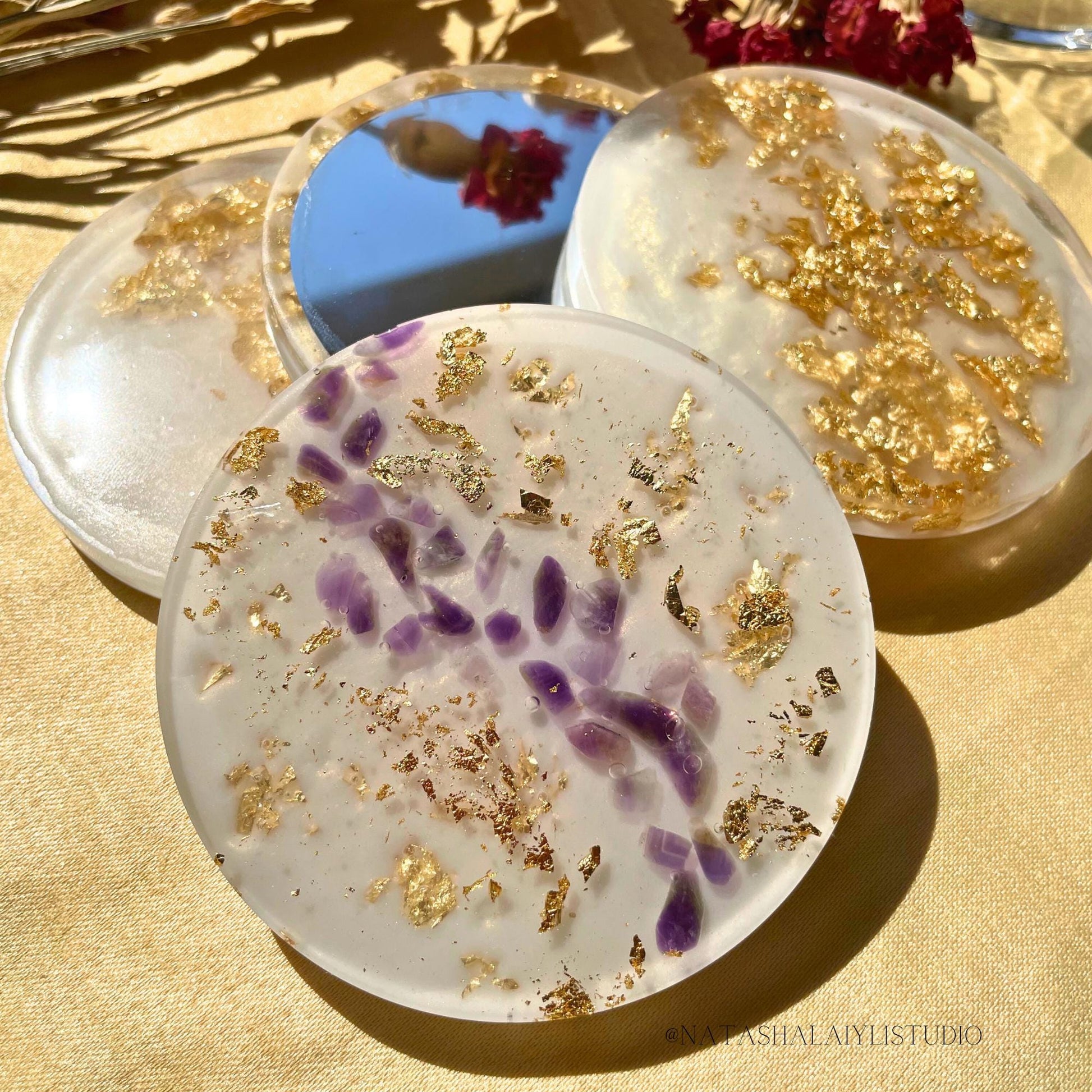 Zodiac Lapis Lazuli Crystal Resin Coaster Set
