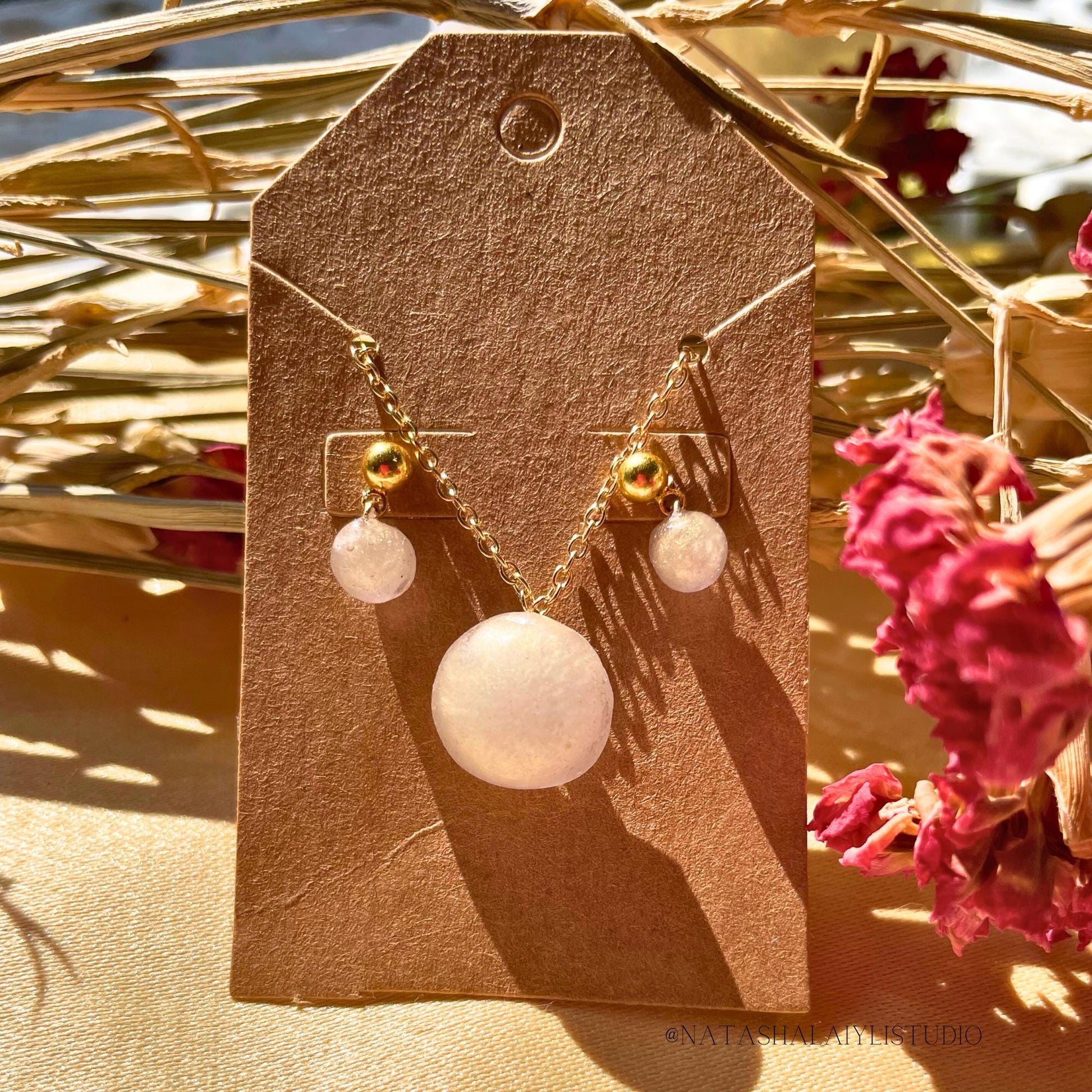 Frosted White Pendant & Stud Earrings