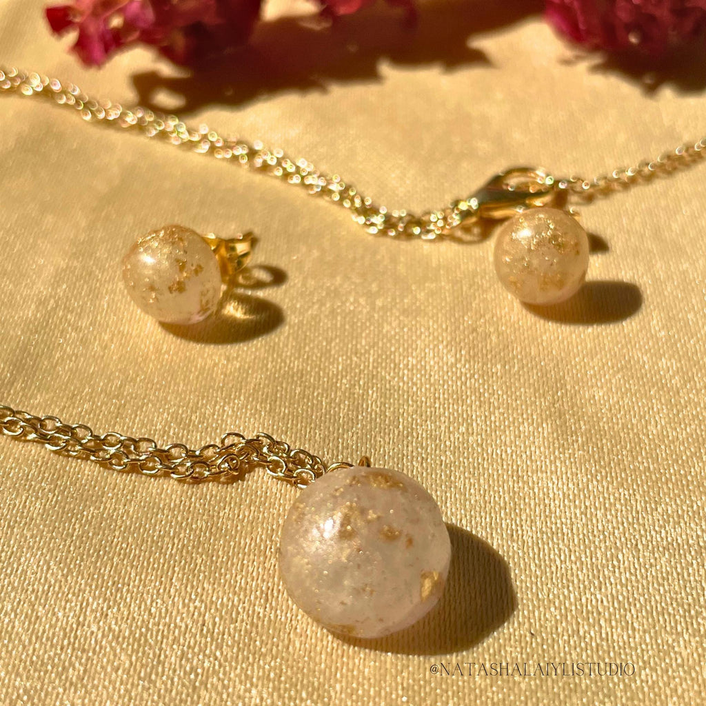 Celestial Gold Flake Resin Stud & Pendant Set