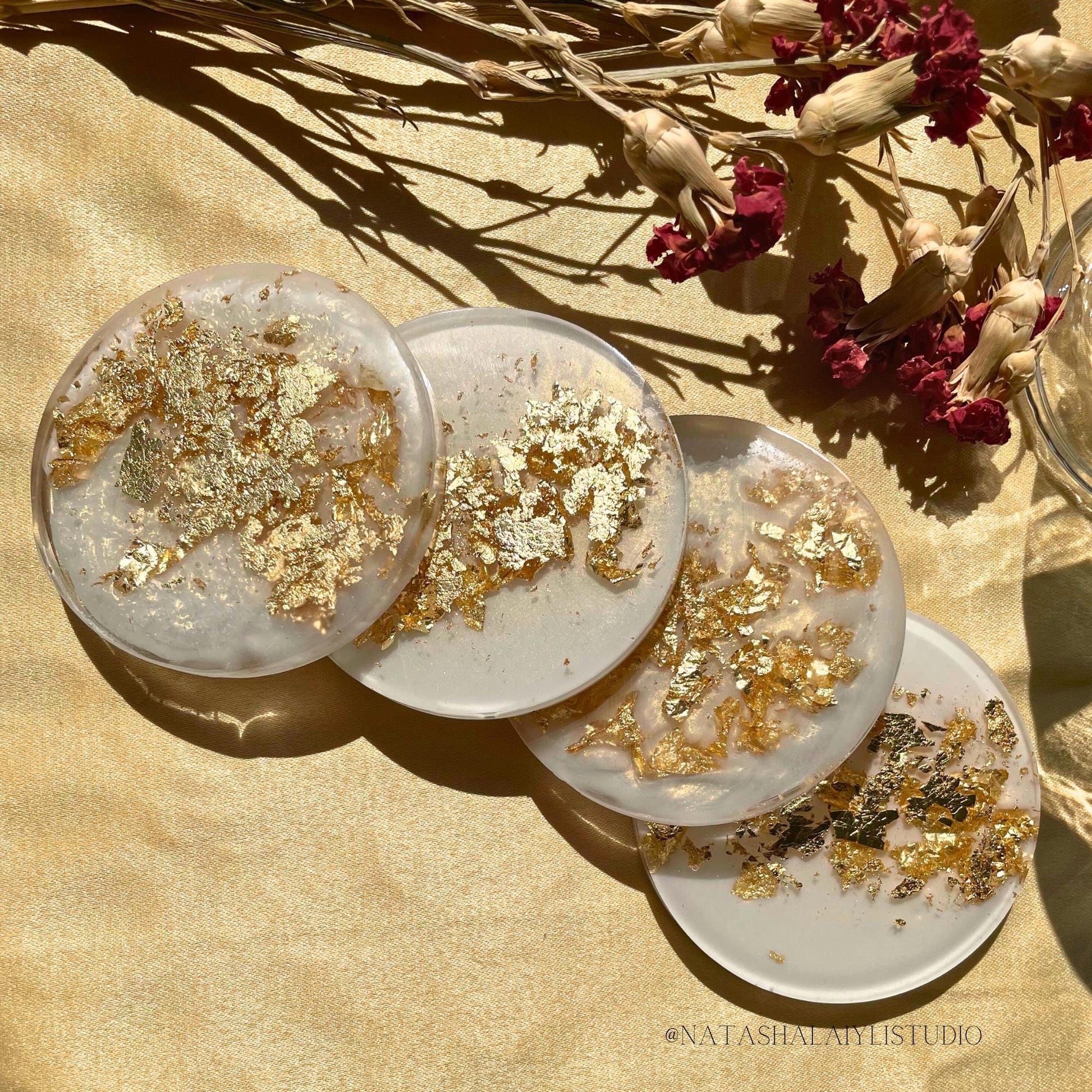 Chic Gold Leaf Resin Coaster Set