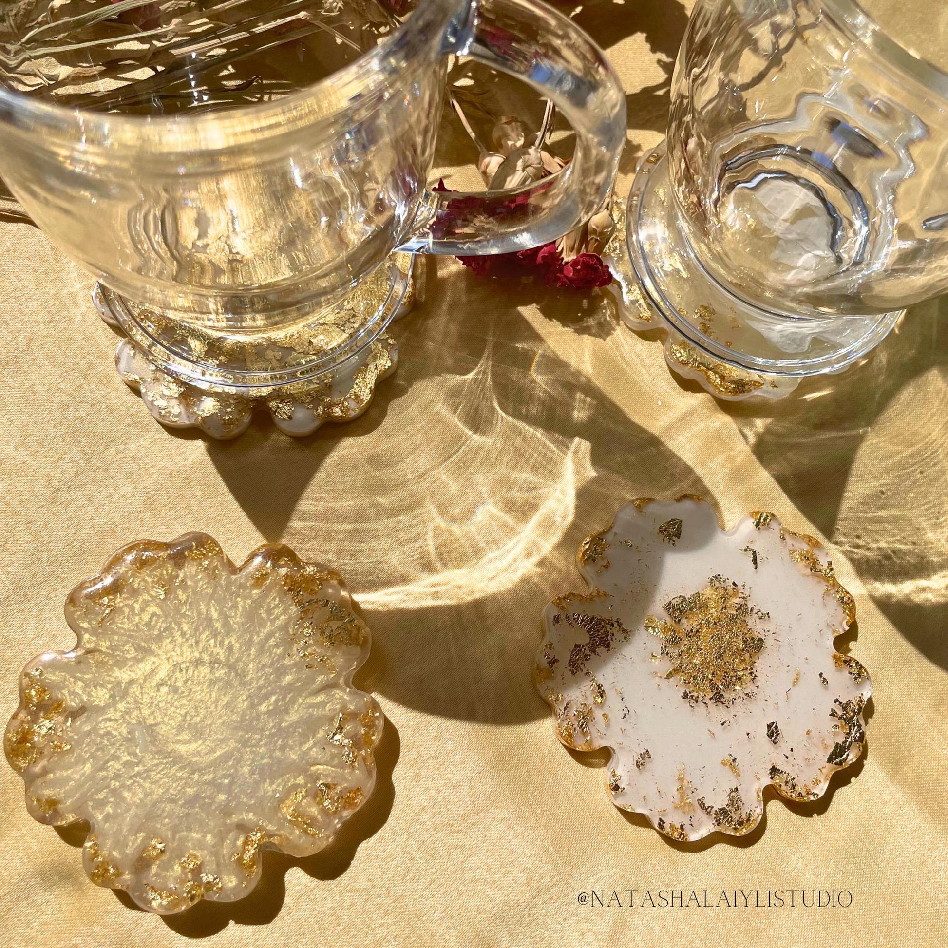 White Flower Petal Resin Coaster Set