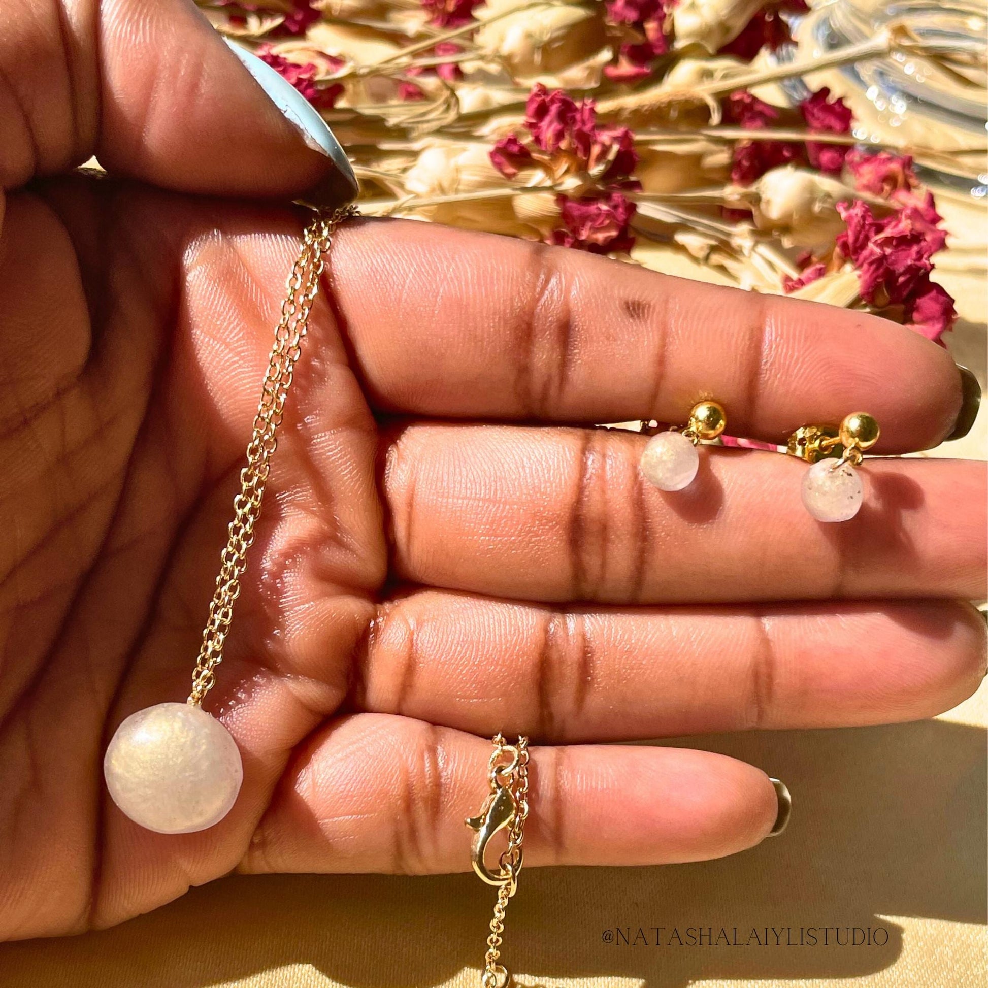 Frosted White Pendant & Stud Earrings