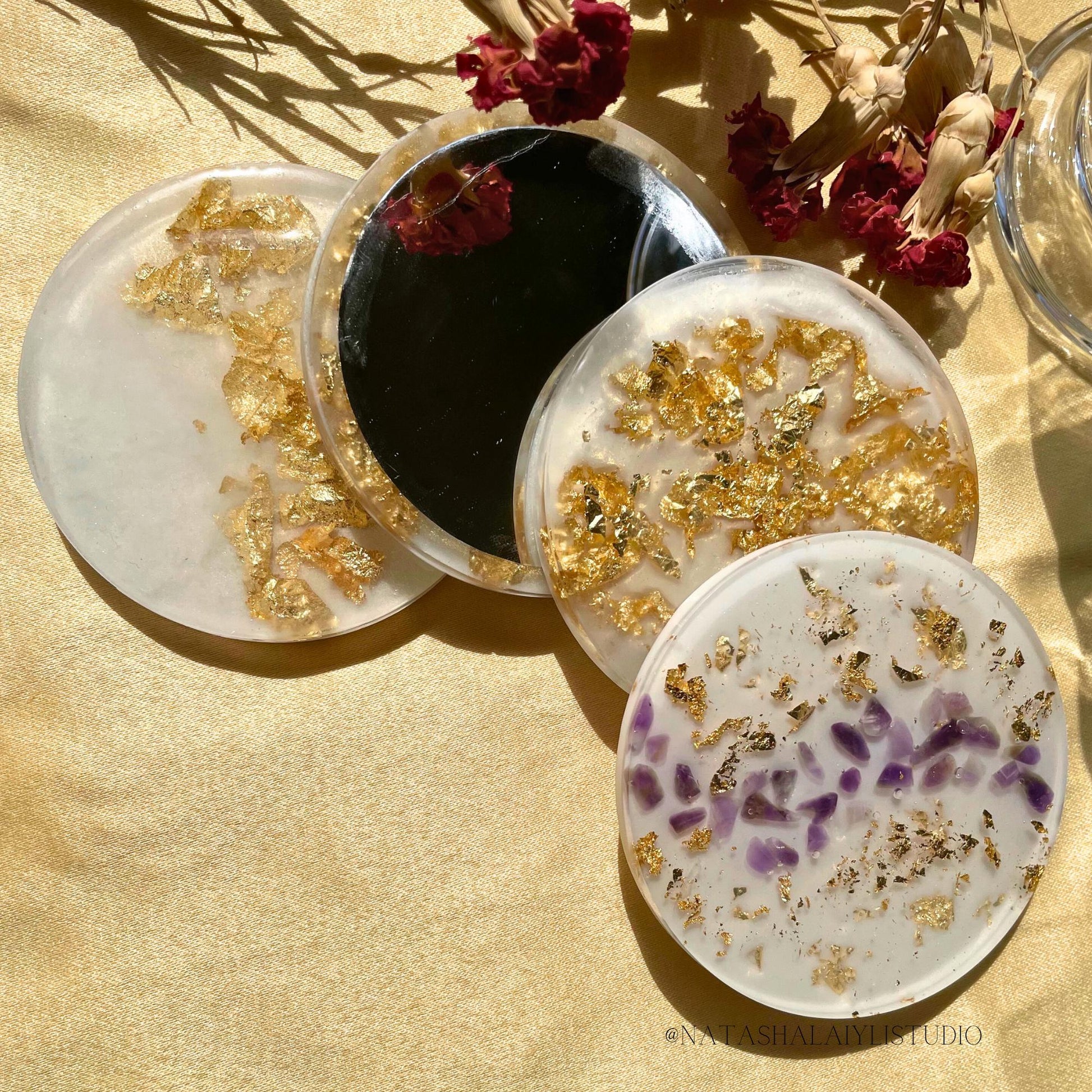 Zodiac Lapis Lazuli Crystal Resin Coaster Set