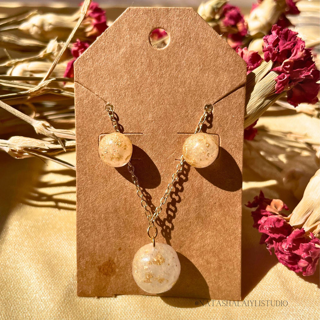 Celestial Gold Flake Resin Stud & Pendant Set