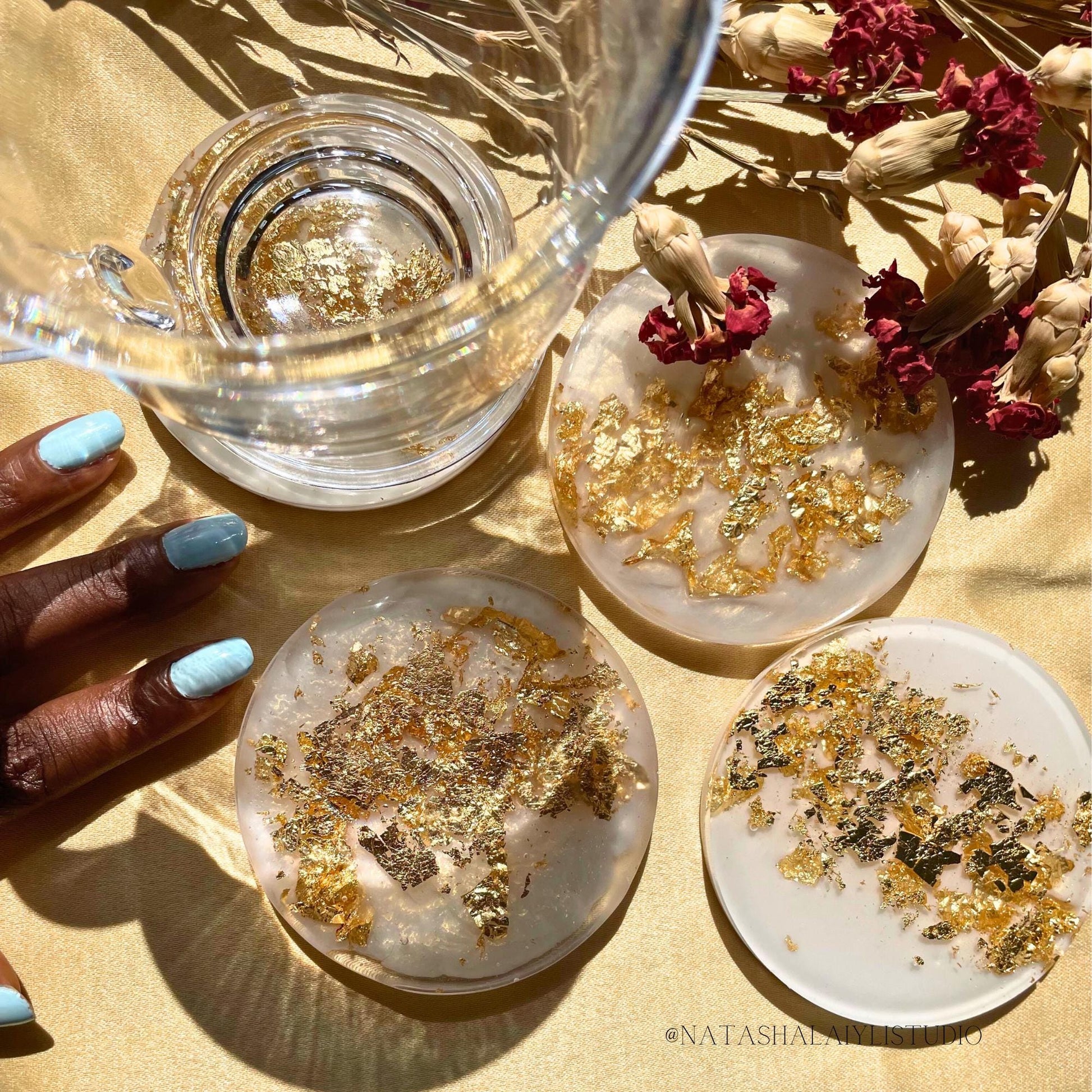 Chic Gold Leaf Resin Coaster Set