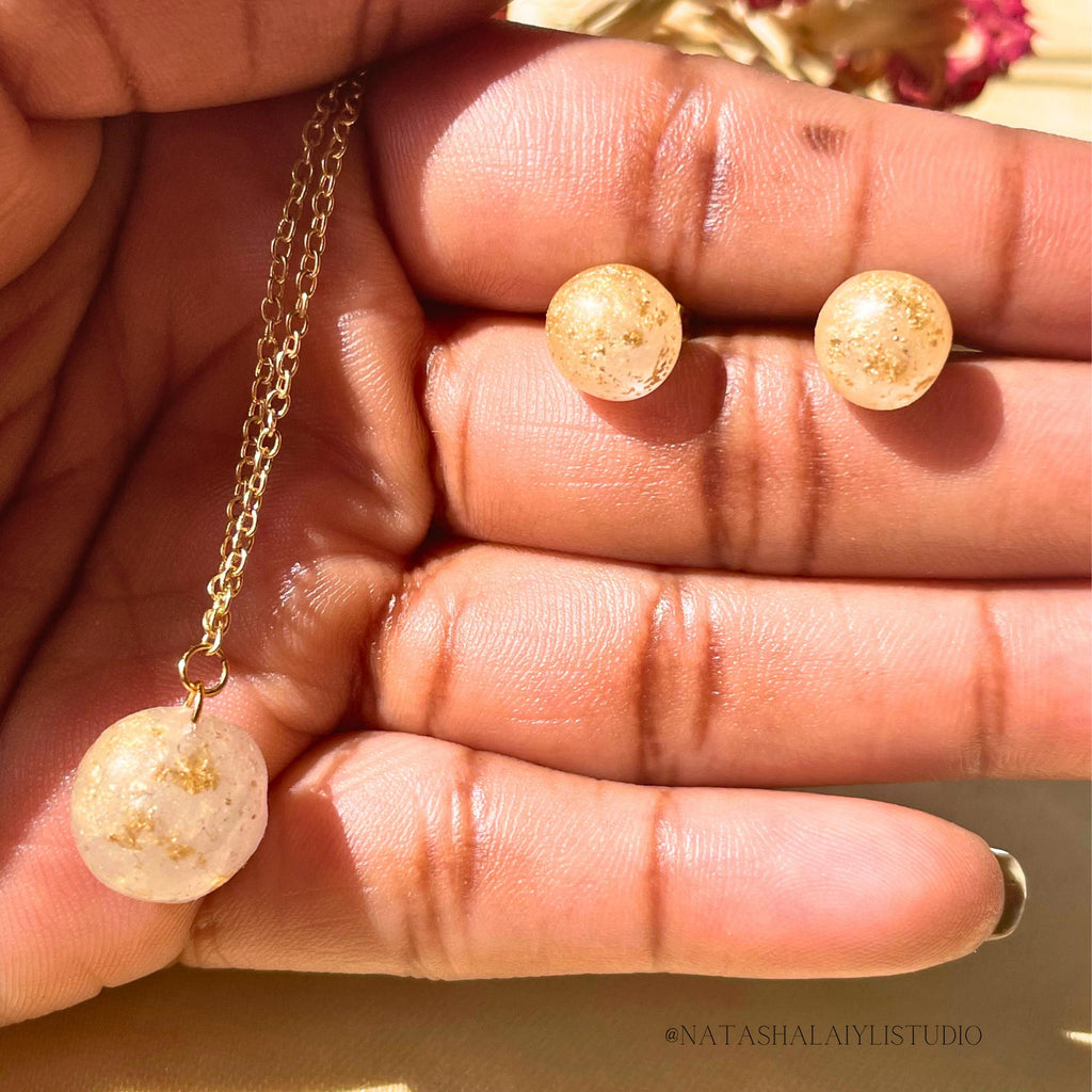 Celestial Gold Flake Resin Stud & Pendant Set