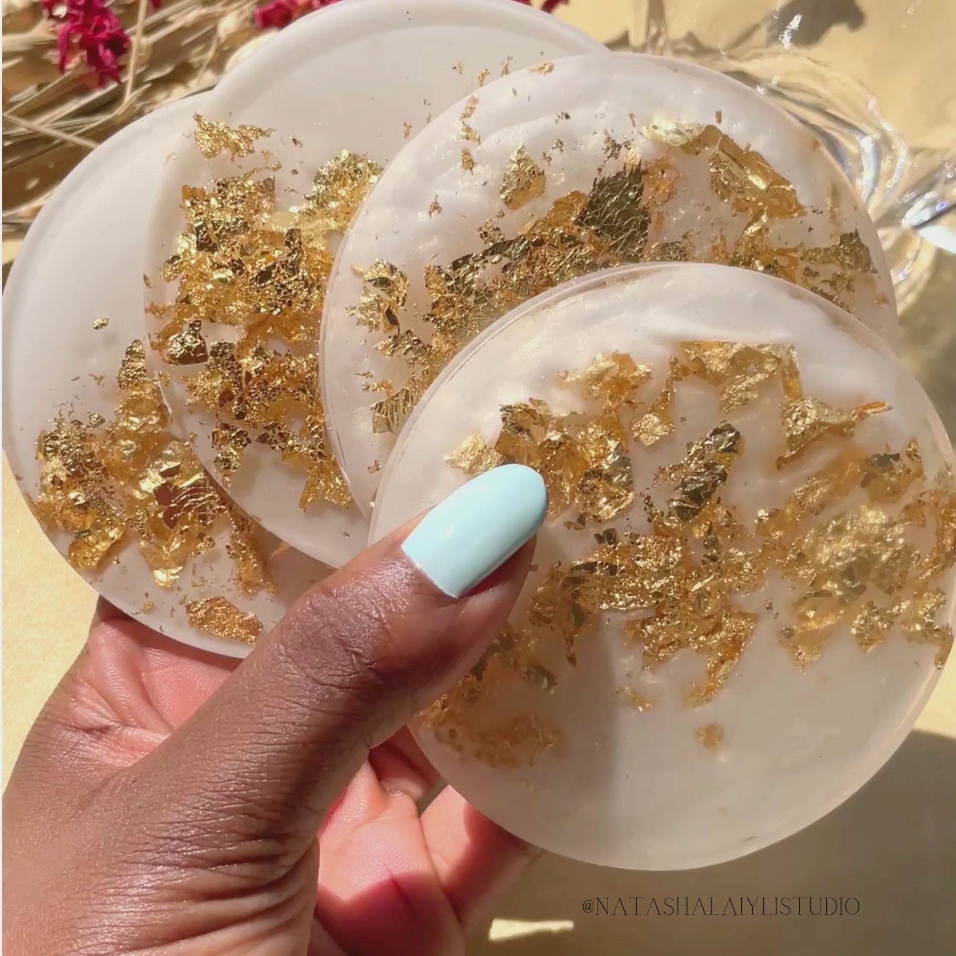 Chic Gold Leaf Resin Coaster Set